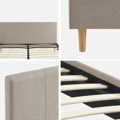 Sweeek Lit avec sommier à lattes et tête de lit. finition tissu. beige L 211 x P 167.5 x H 89cm* Lit Double
