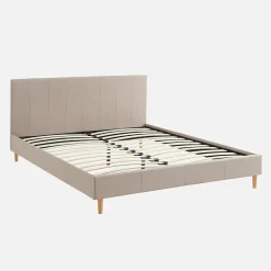 Sweeek Lit avec sommier à lattes et tête de lit. finition tissu. beige L 211 x P 167.5 x H 89cm* Lit Double