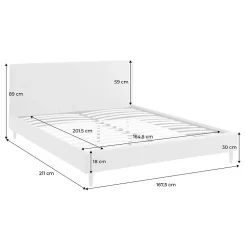Sweeek Lit avec sommier à lattes et tête de lit. finition tissu. beige L 211 x P 167.5 x H 89cm* Lit Double