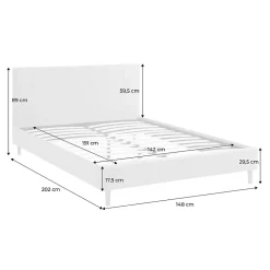 Sweeek Lit avec sommier à lattes et tête de lit. finition tissu. gris clair. L 202 x P 148 x H 89cm* Lit Double