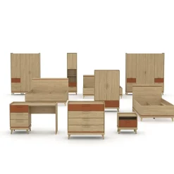 Meublorama Lit avec sommier NOKI 180x200 cm chene clair et moka Style scandinave* Lit Double