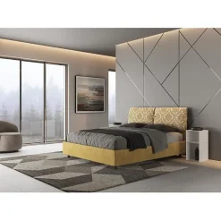 Ityhome Lit avec sommier rembourré 160x210 en tissu Agata 3 jaune Mados* Lit Coffre