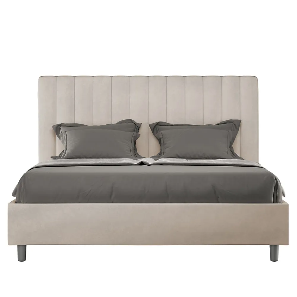 Lit avec sommier rembourré 160x200 Agueda sable microfibre>Ityhome Best
