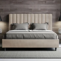 Lit avec sommier rembourré 160x200 Agueda sable microfibre>Ityhome Best