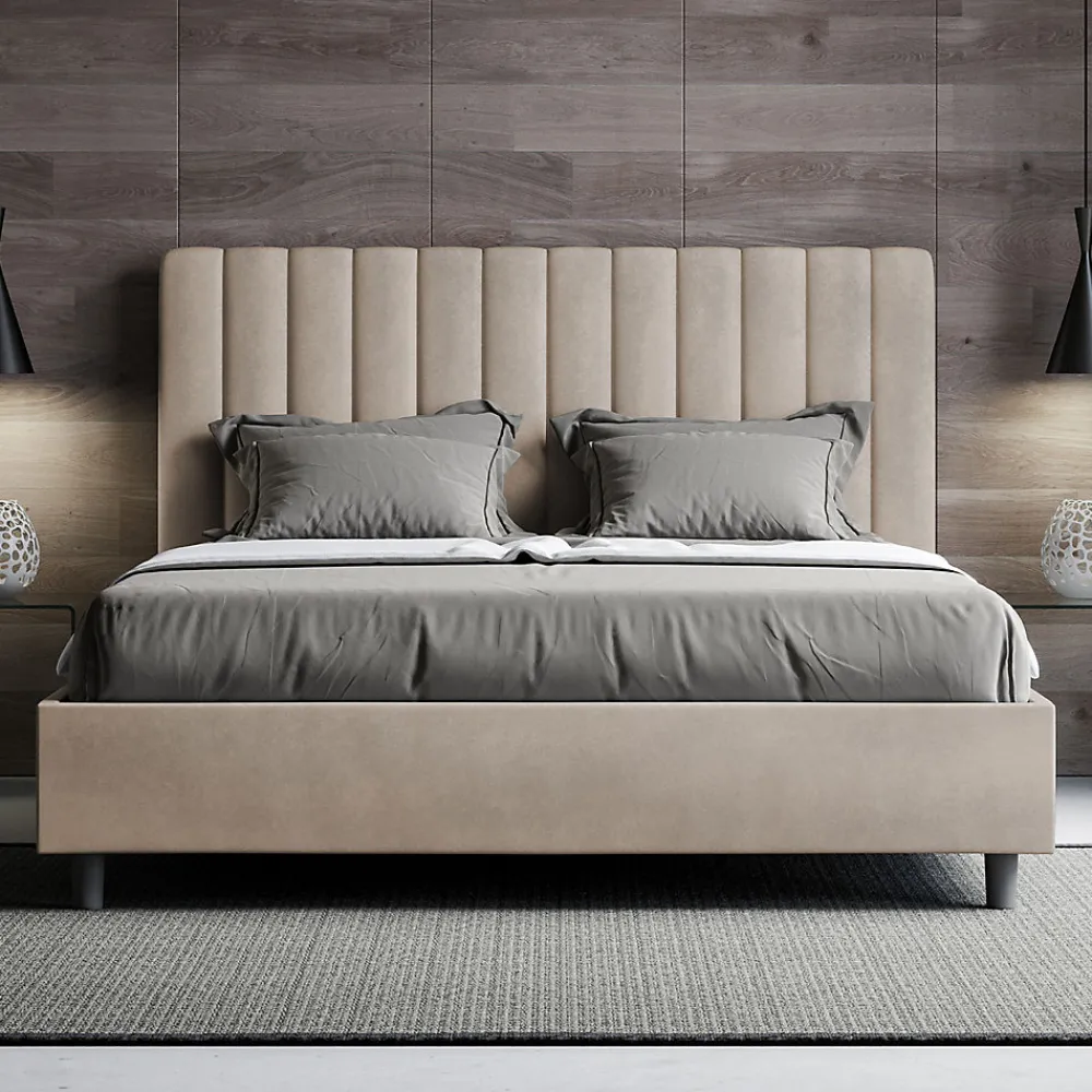 Lit avec sommier rembourré 160x200 Agueda sable microfibre>Ityhome Best