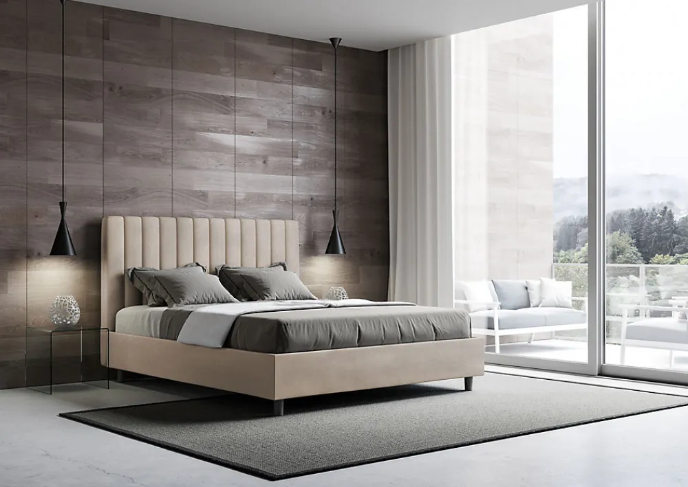Lit avec sommier rembourré 160x200 Agueda sable microfibre>Ityhome Best