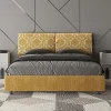 Ityhome Lit avec sommier rembourré 160x200 en tissu Agata 3 jaune Mados* Lit Coffre