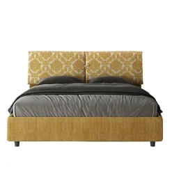 Ityhome Lit avec sommier rembourré 160x200 en tissu Agata 3 jaune Mados* Lit Coffre