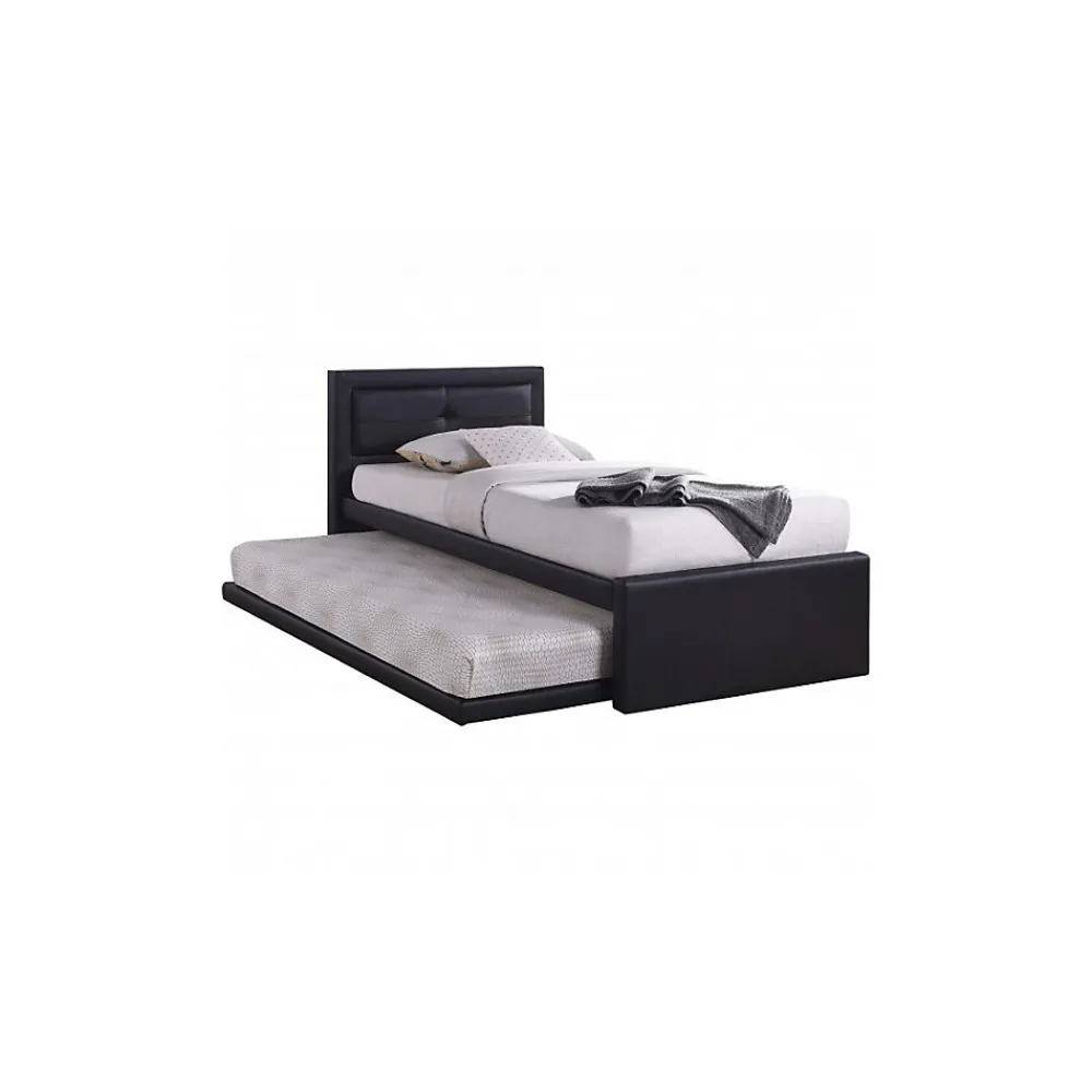 Lit avec tiroir-lit RODAN 90x200 cm en simili cuir coloris noir, sommier inclus.>Meublorama Hot