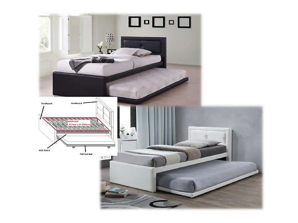 Lit avec tiroir-lit RODAN 90x200 cm en simili cuir coloris noir, sommier inclus.>Meublorama Hot