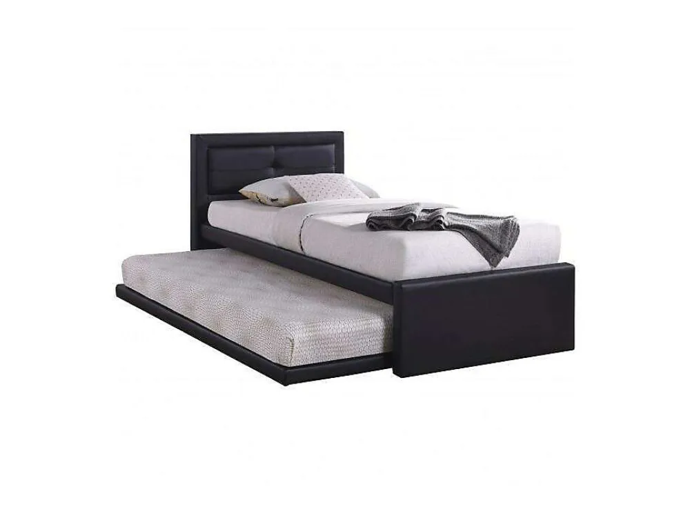 Lit avec tiroir-lit RODAN 90x200 cm en simili cuir coloris noir, sommier inclus.>Meublorama Hot