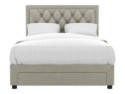 Vente-unique Lit avec tiroirs 160 x 200 cm - Tissu velours - Beige + Matelas - LEOPOLD* Lit Avec Rangement