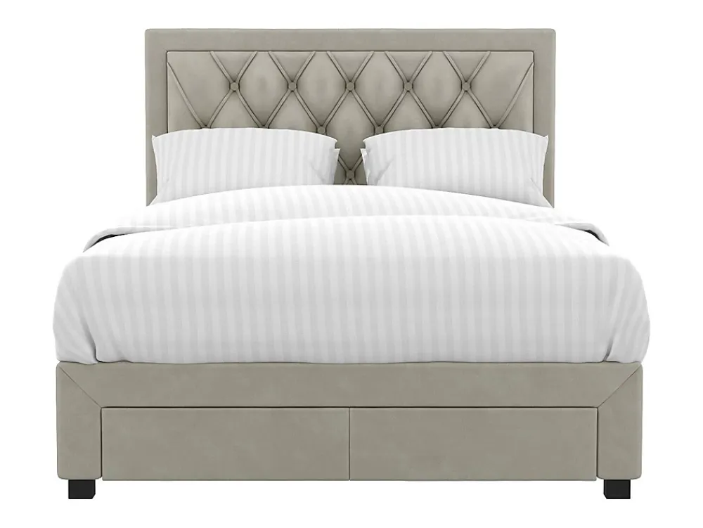 Vente-unique Lit avec tiroirs 160 x 200 cm - Tissu velours - Beige + Matelas - LEOPOLD* Lit Avec Rangement