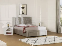 Vente-unique Lit avec tiroirs 180 x 200 cm - Tissu velours - Beige + Matelas - LEOPOLD* Lit Avec Rangement