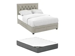 Lit avec tiroirs 140 x 190 cm - Tissu velours - Beige + Matelas - LEOPOLD>Vente-unique Clearance