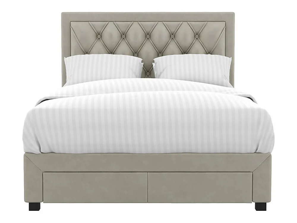 Lit avec tiroirs 140 x 190 cm - Tissu velours - Beige + Matelas - LEOPOLD>Vente-unique Clearance