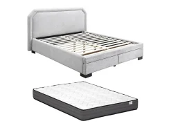 Lit avec tiroirs 140 x 190 cm - Tissu - Gris clair + Matelas - INASTO><noscript><img width=
