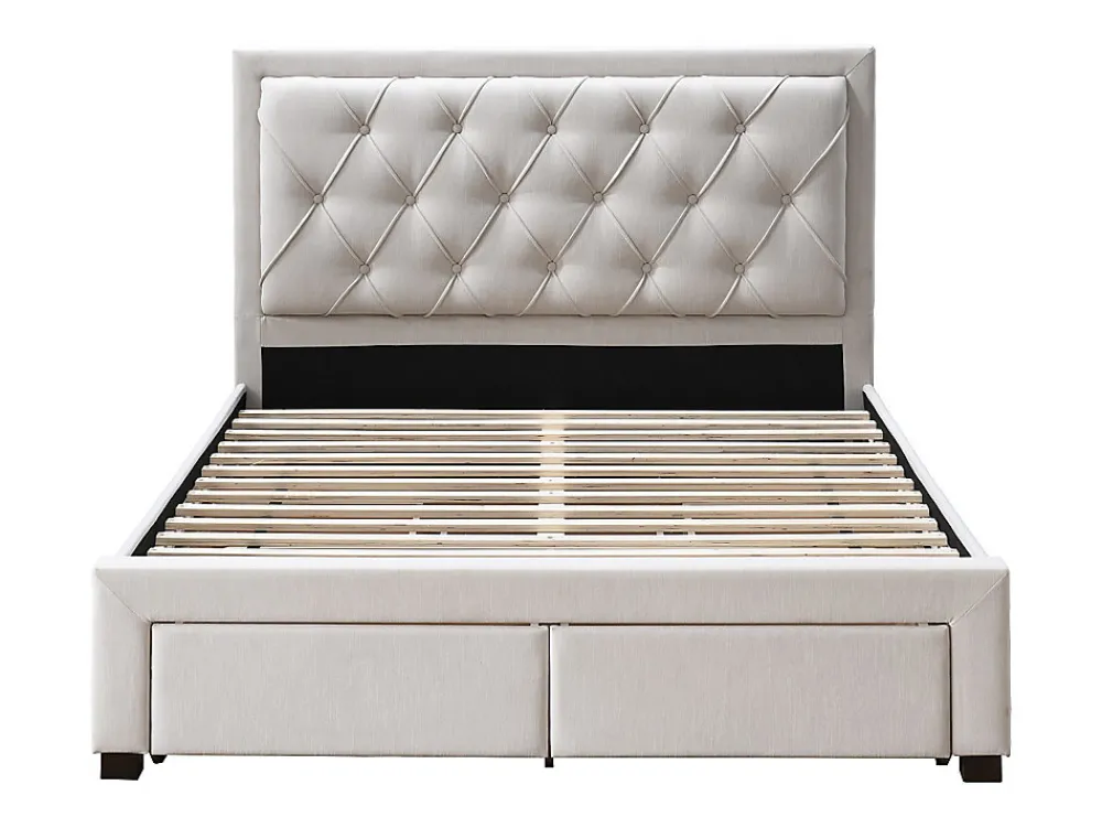 Lit avec tiroirs 160 x 200 cm - Tissu - Beige + Matelas - LEOPOLD>Vente-unique Outlet