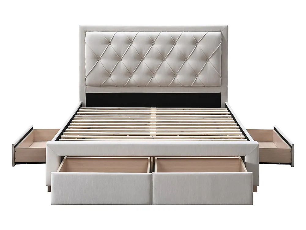 Lit avec tiroirs 160 x 200 cm - Tissu - Beige + Matelas - LEOPOLD>Vente-unique Outlet