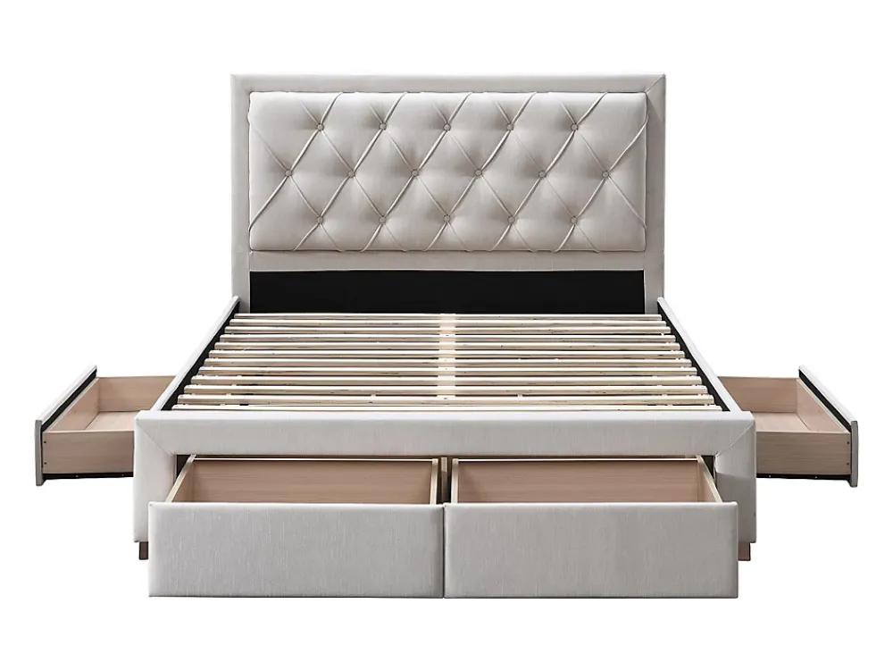 Vente-unique Lit avec tiroirs 160 x 200 cm - Tissu - Beige - LEOPOLD* Lit Avec Rangement