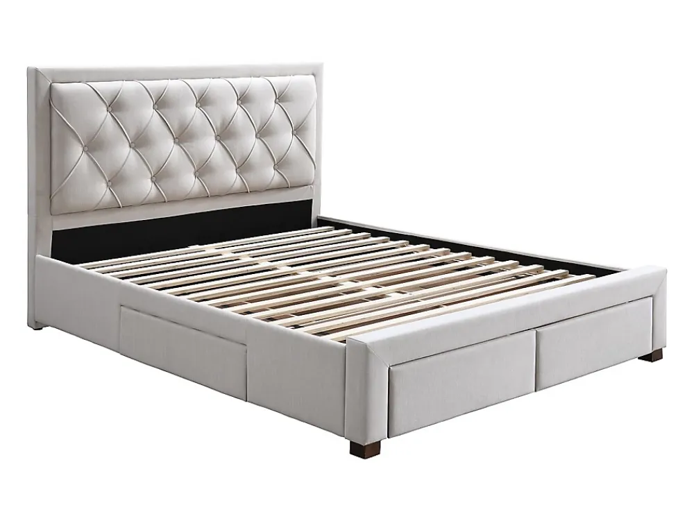 Vente-unique Lit avec tiroirs 160 x 200 cm - Tissu - Beige - LEOPOLD* Lit Avec Rangement