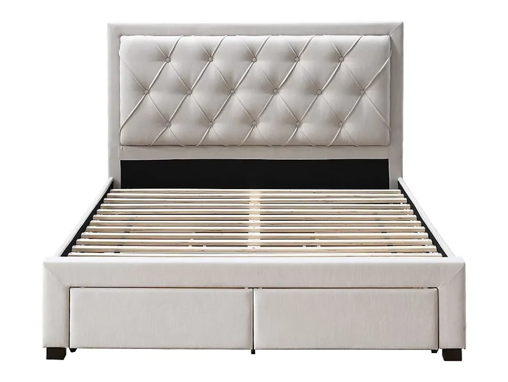 Vente-unique Lit avec tiroirs 160 x 200 cm - Tissu - Beige - LEOPOLD* Lit Avec Rangement