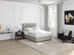 Vente-unique Lit avec tiroirs 140 x 190 cm - Tissu velours - Beige - LEOPOLD* Lit Avec Rangement