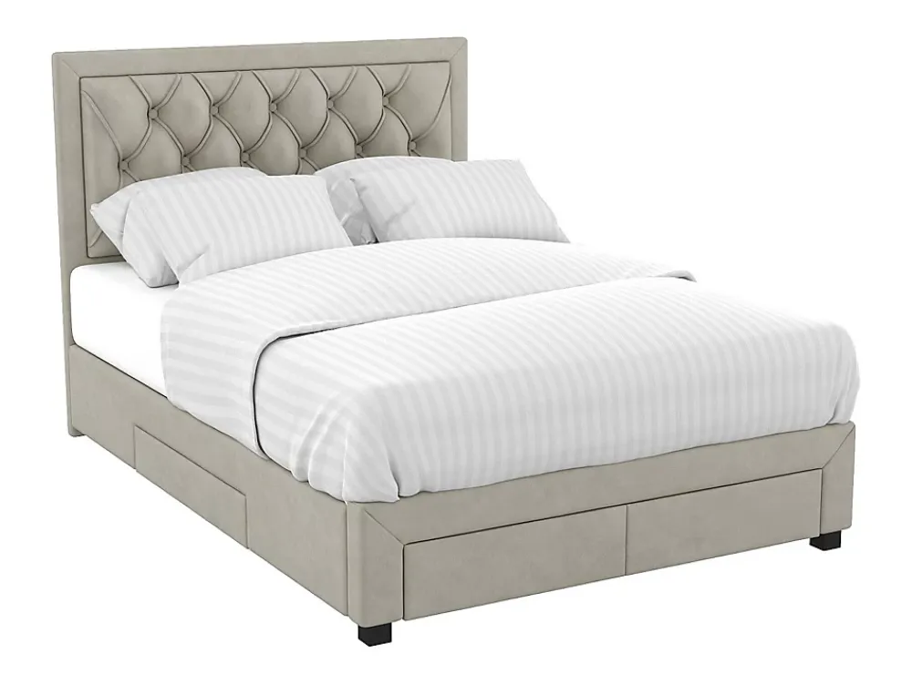 Vente-unique Lit avec tiroirs 140 x 190 cm - Tissu velours - Beige - LEOPOLD* Lit Avec Rangement