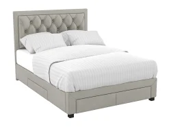 Vente-unique Lit avec tiroirs 160 x 200 cm - Tissu velours bleu + Matelas - LEOPOLD* Lit Avec Rangement