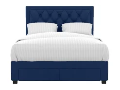 Vente-unique Lit avec tiroirs 160 x 200 cm - Tissu velours bleu + Matelas - LEOPOLD* Lit Avec Rangement