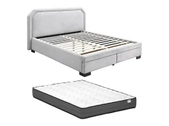 Vente-unique Lit avec tiroirs 160 x 200 cm - Tissu - Gris clair + Matelas - INASTO* Lit Avec Rangement