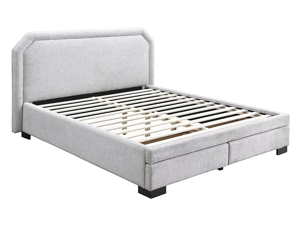 Vente-unique Lit avec tiroirs 160 x 200 cm - Tissu - Gris clair - INASTO* Lit Avec Rangement