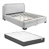 Lit avec tiroirs 180 x 200 cm - Tissu - Gris clair + Matelas - INASTO>Vente-unique New