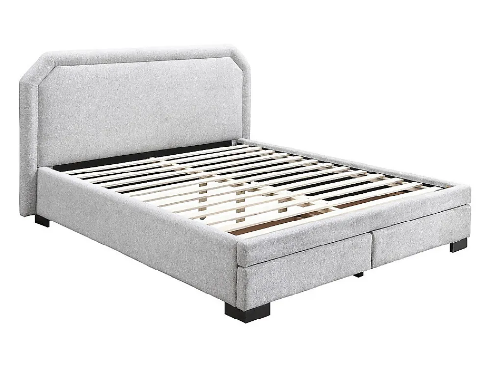 Lit avec tiroirs 180 x 200 cm - Tissu - Gris clair + Matelas - INASTO>Vente-unique New