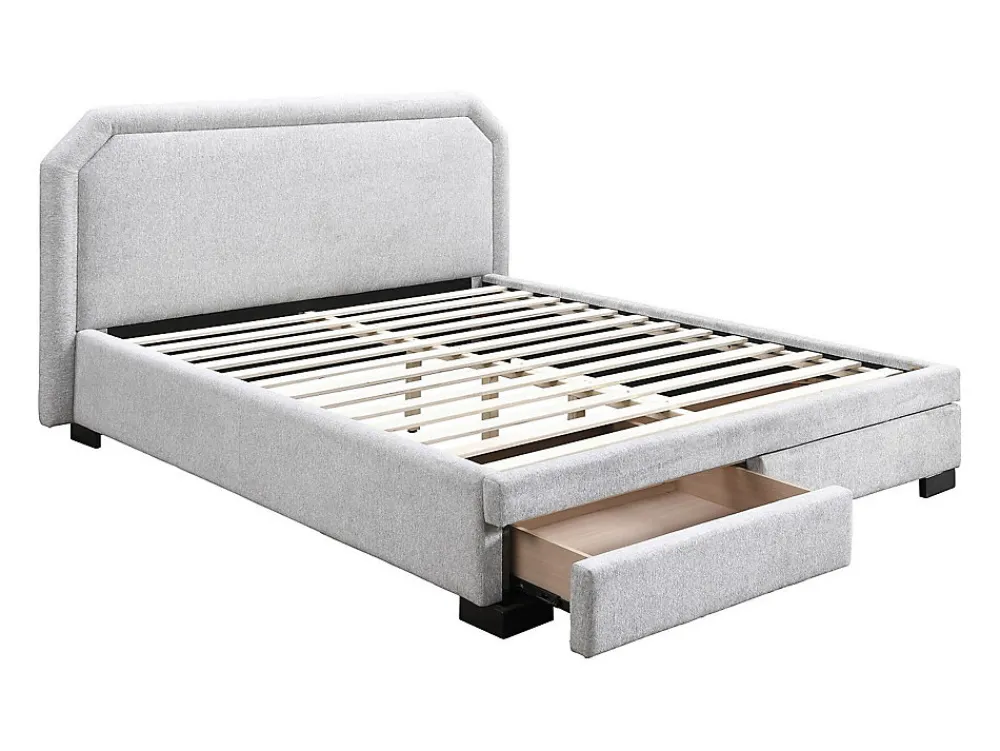 Lit avec tiroirs 180 x 200 cm - Tissu - Gris clair + Matelas - INASTO>Vente-unique New
