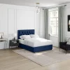 Vente-unique Lit avec tiroirs 160 x 200 cm - Tissu velours bleu - LEOPOLD* Lit Avec Rangement
