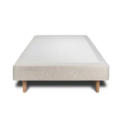 Lit avec tête de lit bouclette et sommier tapissier - Lit en bois massif><noscript><img width=