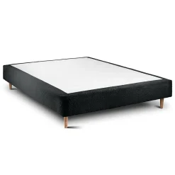 Lit avec tête de lit bouclette et sommier tapissier - Lit en bois massif><noscript><img width=