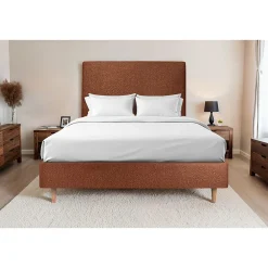 Lit avec tête de lit bouclette et sommier tapissier - Lit en bois massif>Sommeil De Plomb Outlet