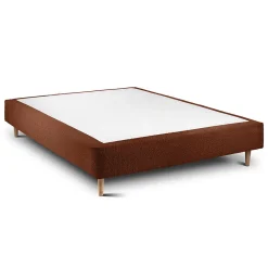 Lit avec tête de lit bouclette et sommier tapissier - Lit en bois massif><noscript><img width=