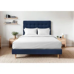 Lit avec tête de lit capitonnée velours et sommier kit - Lit en bois massif>Sommeil De Plomb Outlet