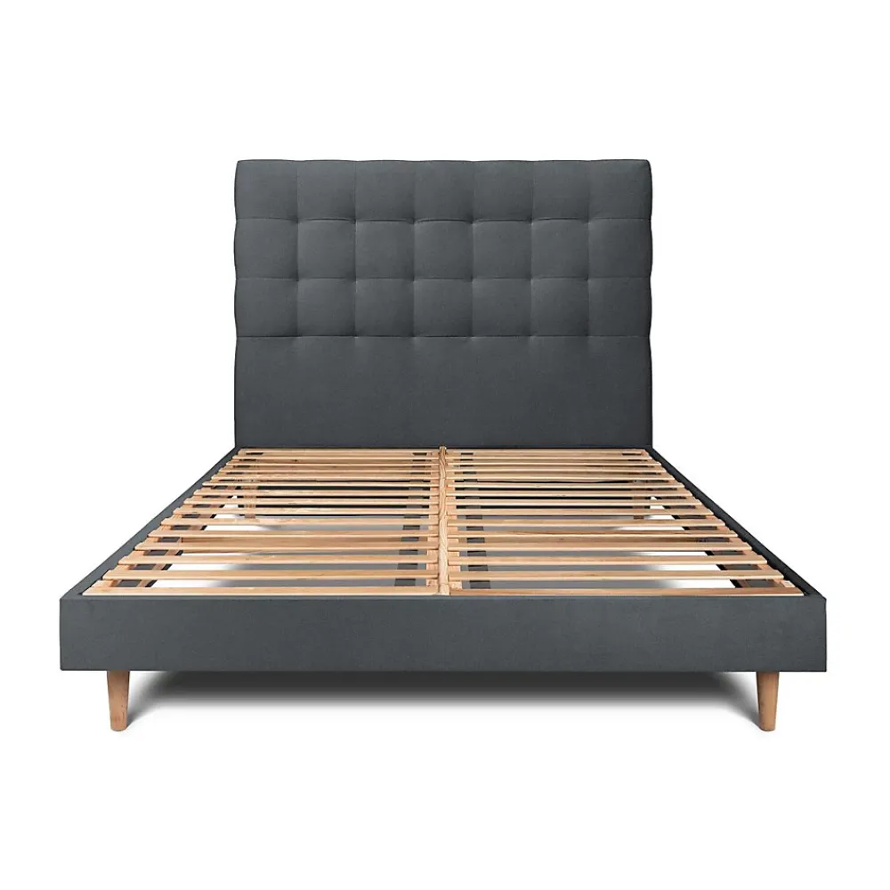 Sommeil De Plomb Lit avec tête de lit capitonnée velours et sommier kit - Lit en bois massif* Lit Simple