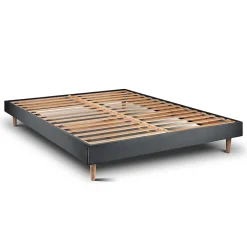 Sommeil De Plomb Lit avec tête de lit capitonnée velours et sommier kit - Lit en bois massif* Lit Simple