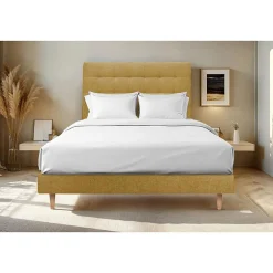 Lit avec tête de lit capitonnée tissu et sommier kit - Lit en bois massif>Sommeil De Plomb Discount
