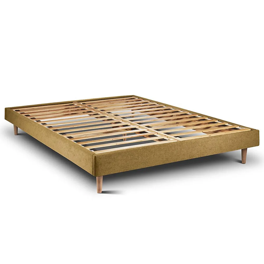 Lit avec tête de lit capitonnée tissu et sommier kit - Lit en bois massif>Sommeil De Plomb Discount