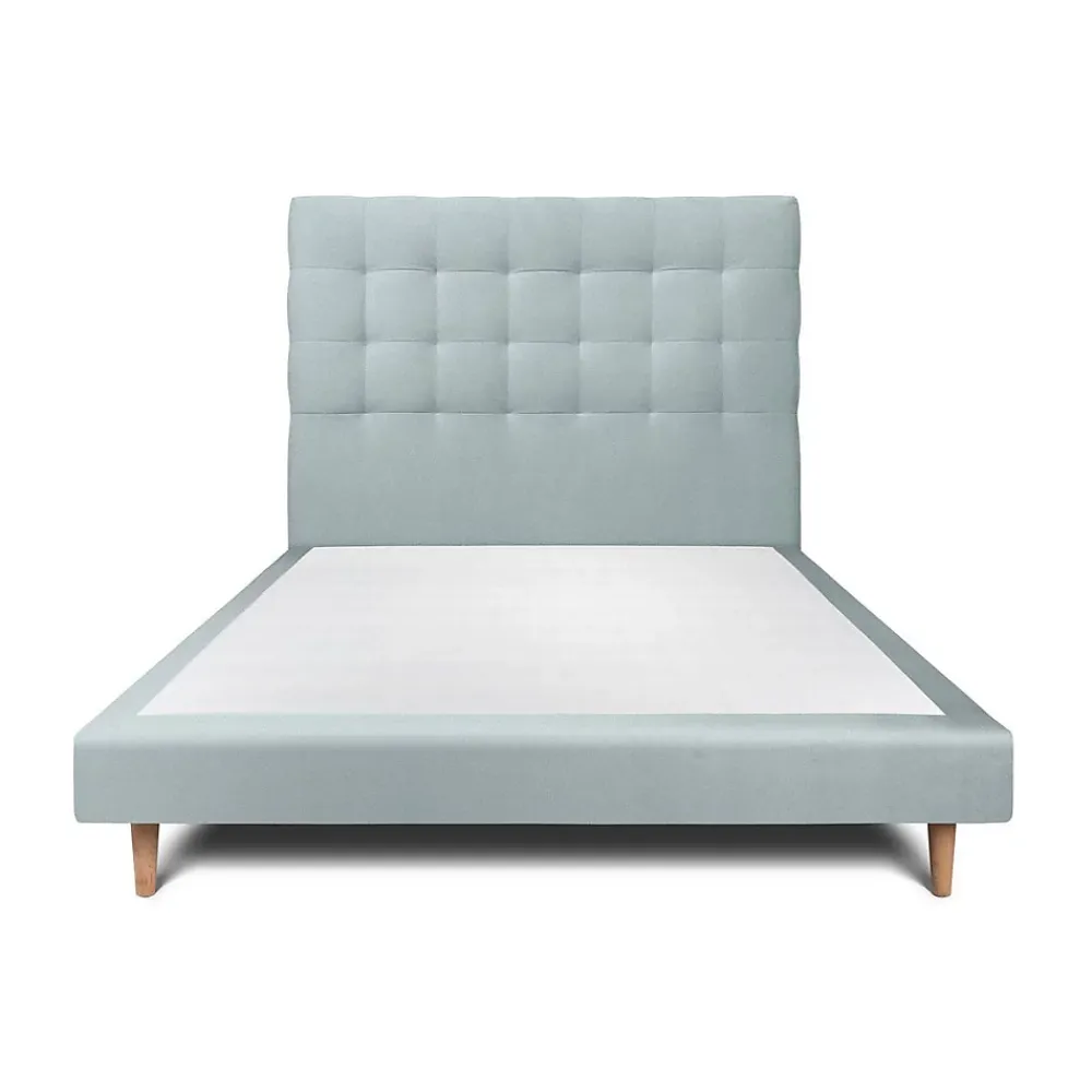 Sommeil De Plomb Lit avec tête de lit capitonnée velours et sommier - Lit en bois massif* Lit Double