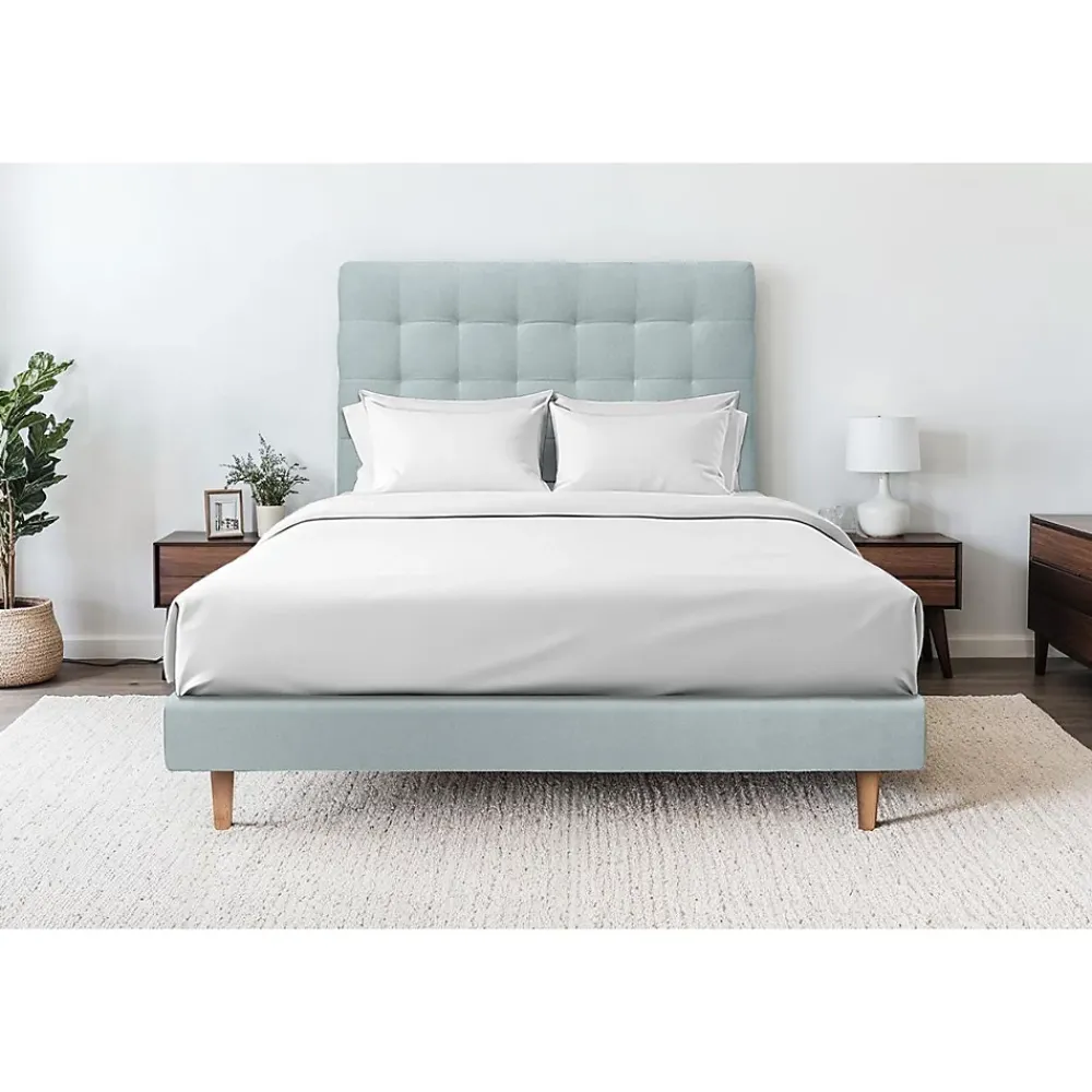 Sommeil De Plomb Lit avec tête de lit capitonnée velours et sommier - Lit en bois massif* Lit Double