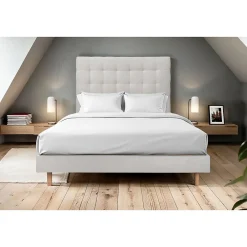 Lit avec tête de lit capitonnée velours et sommier kit - Lit en bois massif>Sommeil De Plomb Outlet