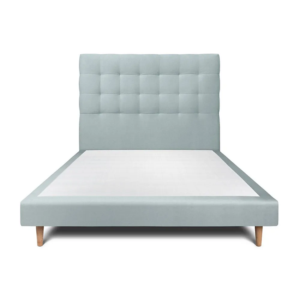 Lit avec tête de lit capitonnée velours et sommier - Lit en bois massif>Sommeil De Plomb Discount