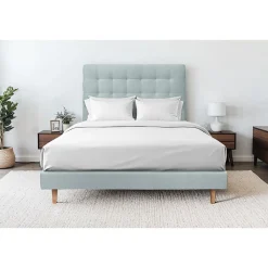 Lit avec tête de lit capitonnée velours et sommier - Lit en bois massif>Sommeil De Plomb Discount